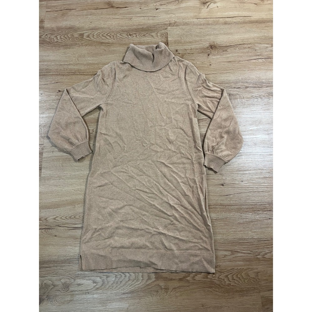 Margaret O'Leary Cashmere Cotton Turtleneck Sweater Dress Beige Tan Long Sleeve
